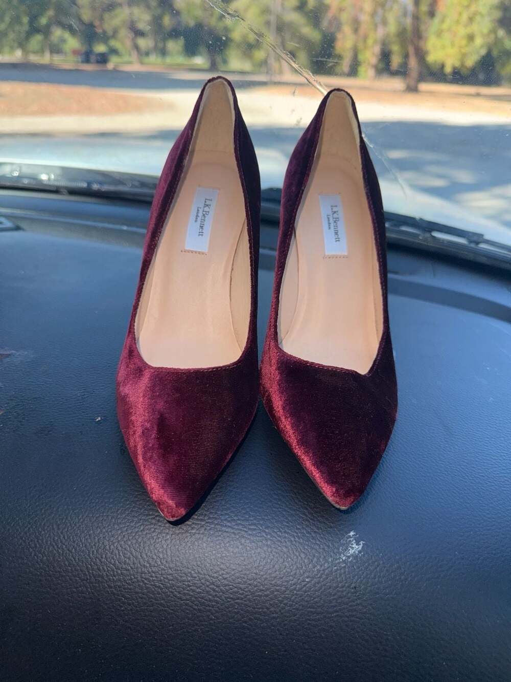 L.K. Bennett Fern Burgundy Velvet Pointed-Toe Stiletto Pumps